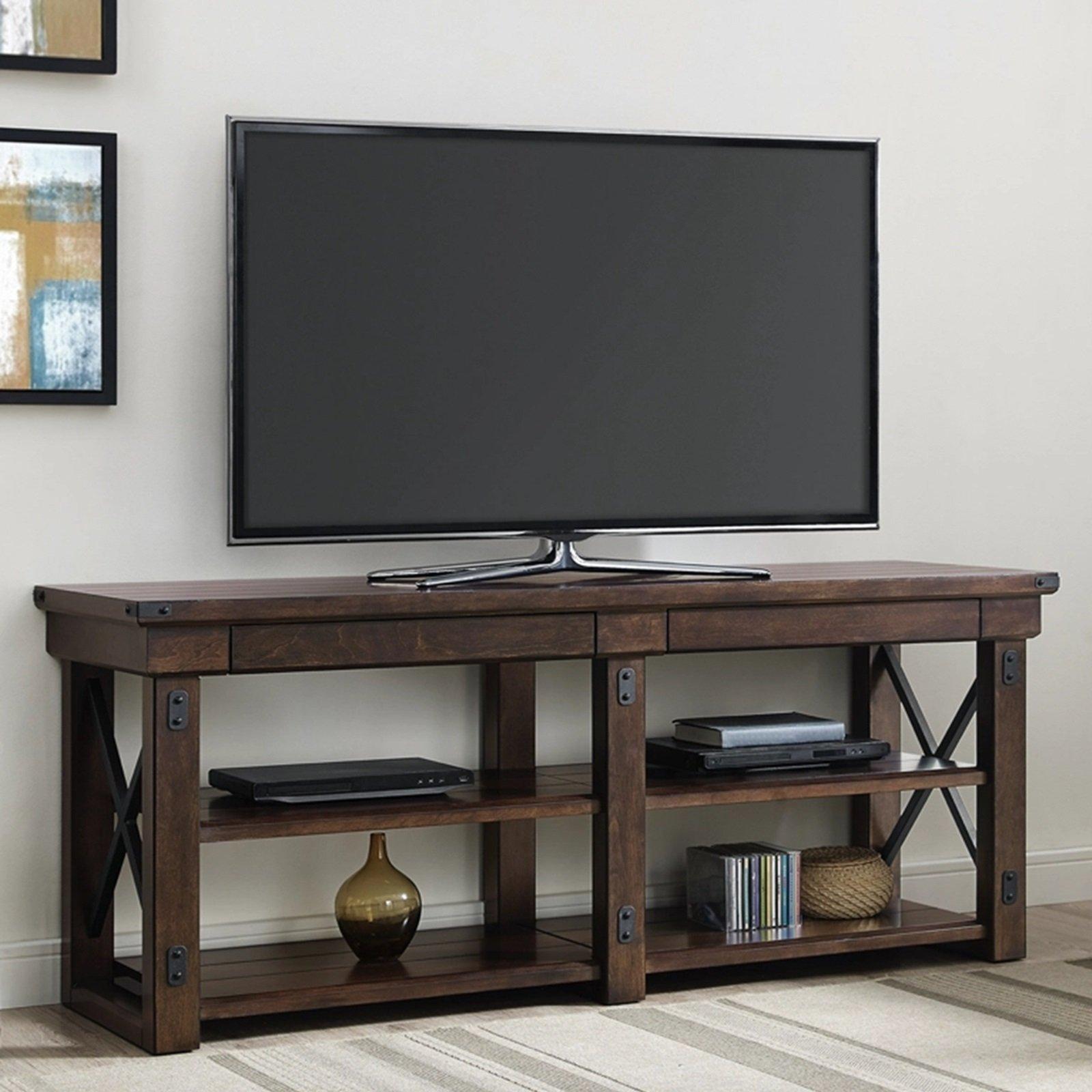 Rustic TV Stand Wooden Veneer Table With Drawers Shelves For Up To 65